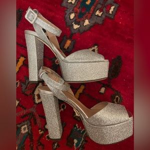 Giuseppe Zanotti Betty Silver Glitter Block Heel Platform Sandals 36.5